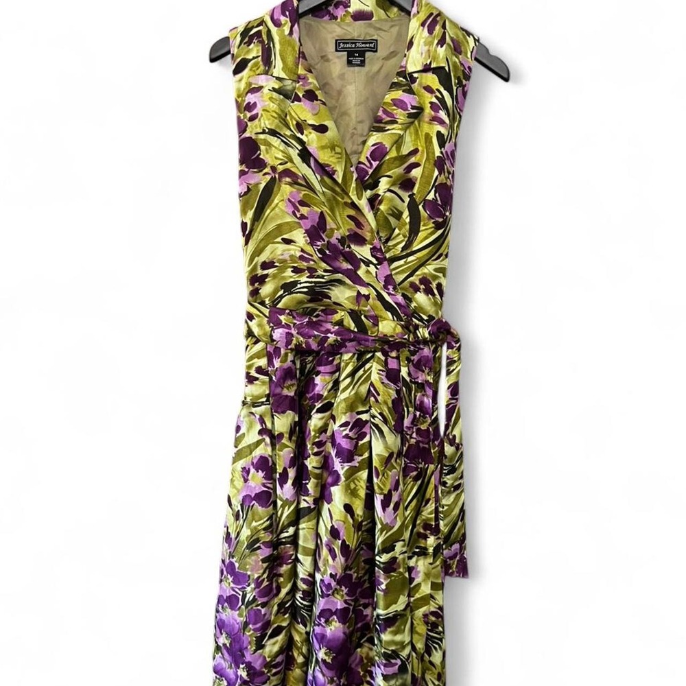 Green and purple Jessica Howard floral print wrap dress